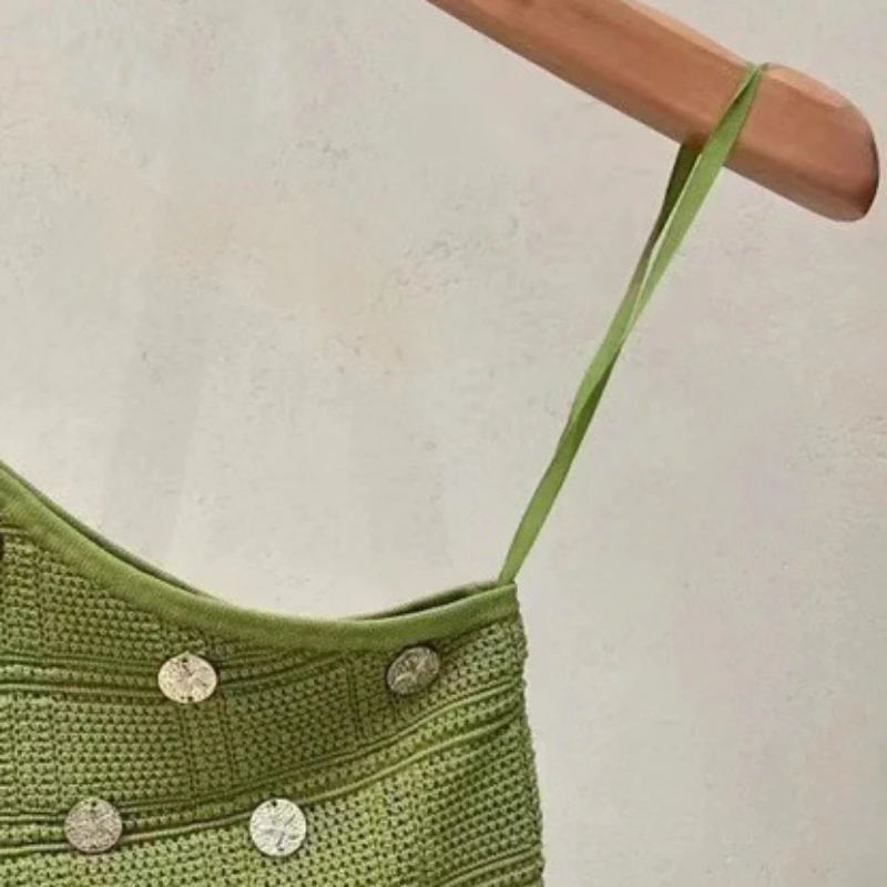 

2023 Spring and Summer New One-shoulder Design Short Women Suspenders / Tassels Solid Color Knitted Skirt