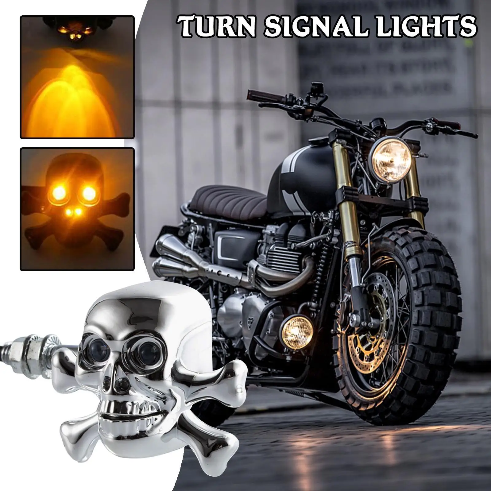 

1 Pair Motorcycle Refit Lights Punk Skull Shape Turn Signal Lights Indicators Weatherproof Universal Motorcycle Accessories