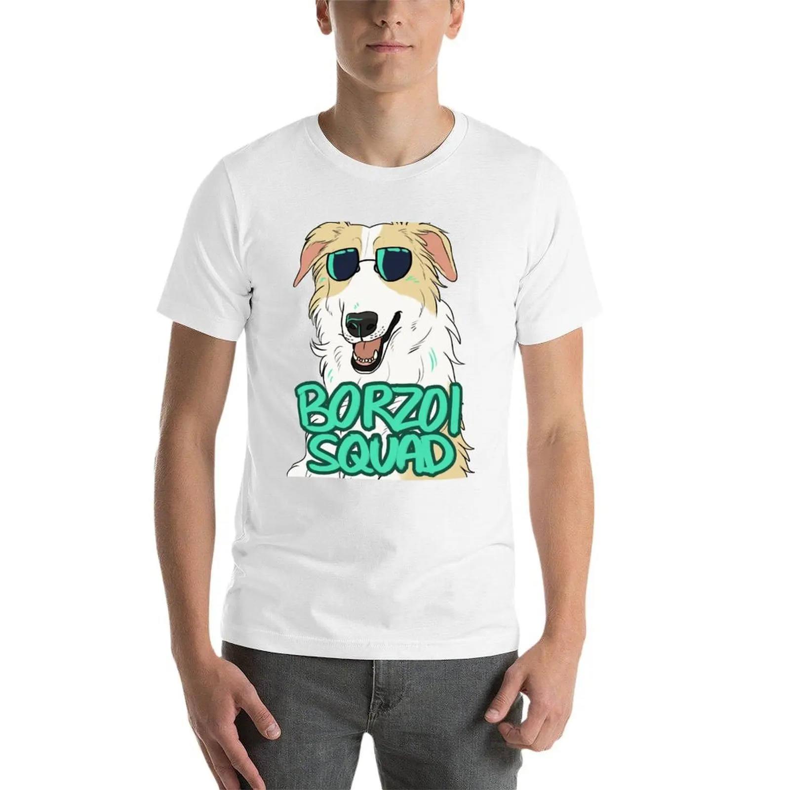 Фото Футболка BORZOI SQUAD (БЕЛАЯ И СЕРЫЙ) из 100% хлопка, забавные футболки, мужская футболка из 100% хлопка №4