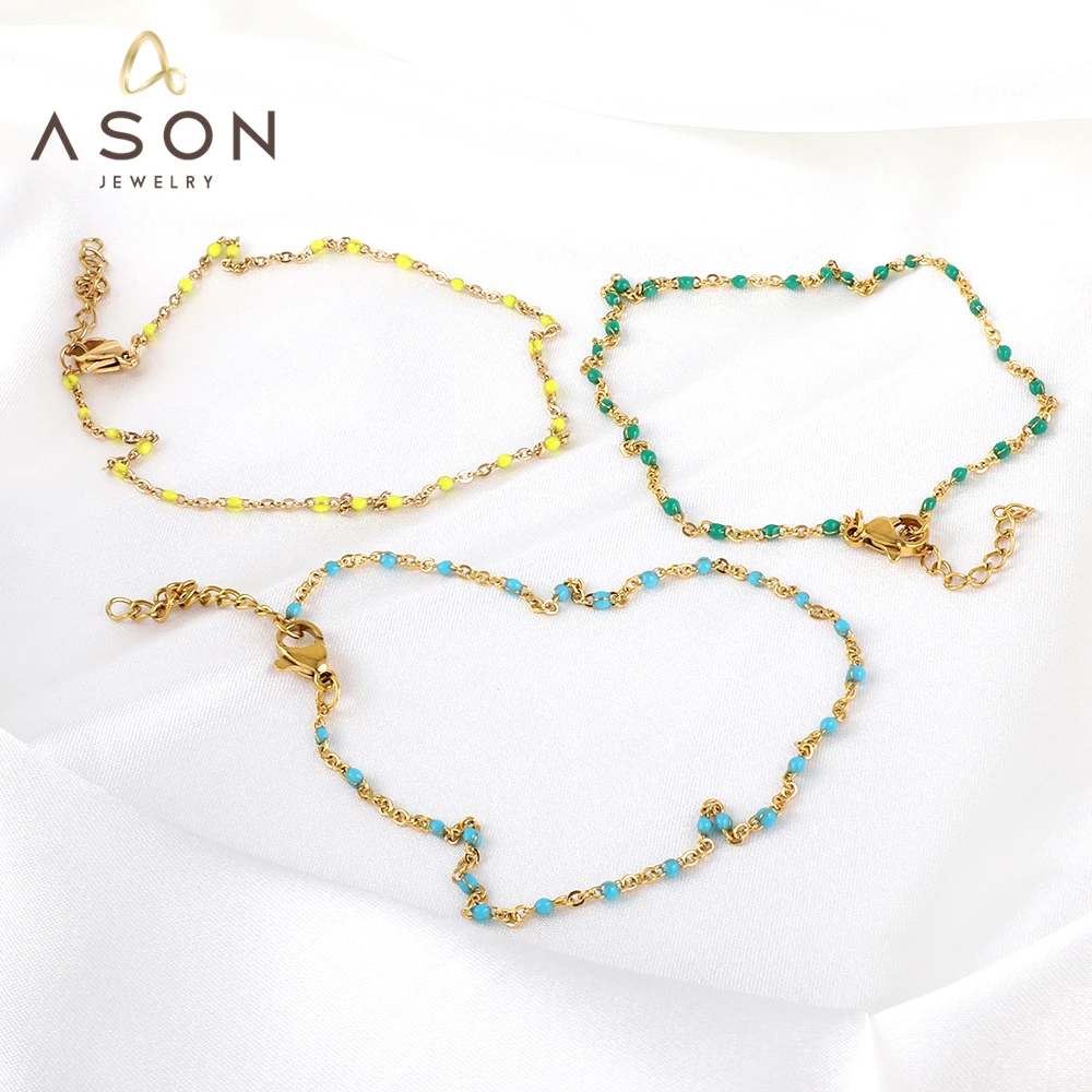 

ASONSTEEL New Bohemian Blue Green Yellow Beads Anklet Chains For Women Summer Ocean Beach Stainless Steel Bracelet Foot Leg 2023