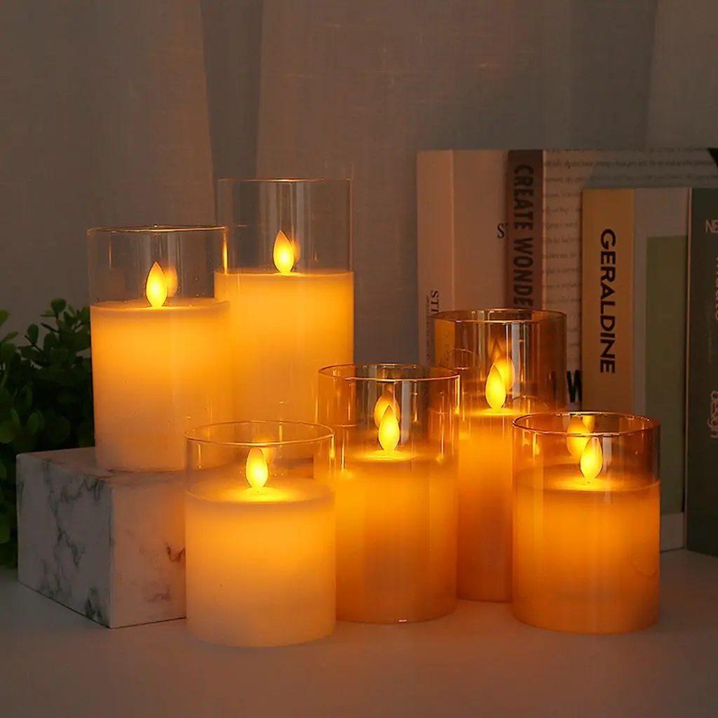 

Control Glass Pillar Batteries Powered Home Decor Night Light Xmas Lighting LED Electronic Candle Flameless Candle