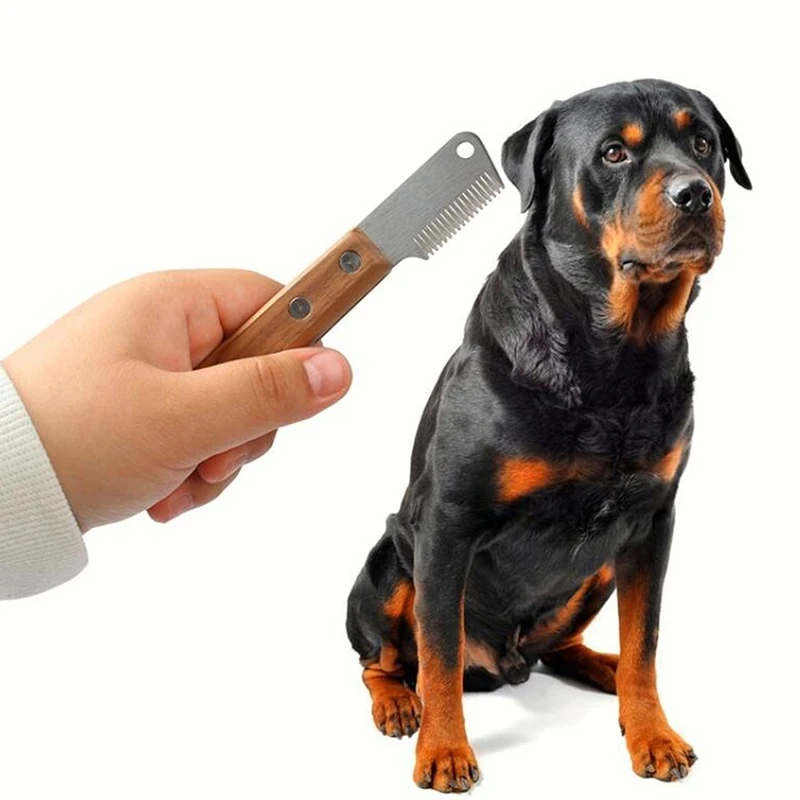 

2 Type Stainless Steel Wooden Handle Dog Comb Cat Hair Removal Knife Pet Care Grooming Tool Small Durable Cleaning Accessories