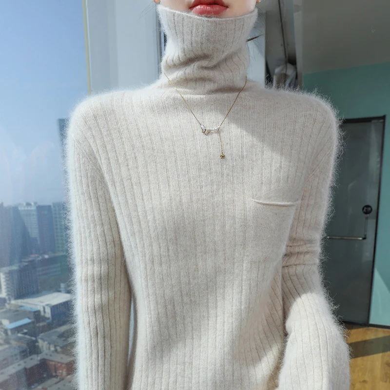Женский осенне-зимний кашемировый свитер из 100% норки джемпер с высоким