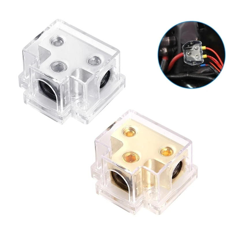 

2Way Power Distribution Block 1x 0 Gauge in 2X 4 Gauge Out Amp Power Distribution Ground Distributor Connecting Block