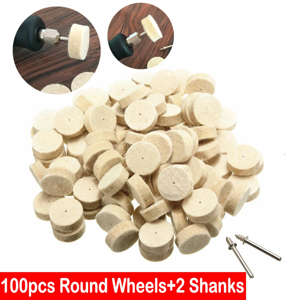 

100pcs Felt Polishing Wheels with 2 Shank Tools Polishing Accessory for Polishing Wood Jade Ivory Carving Woodworking Tools