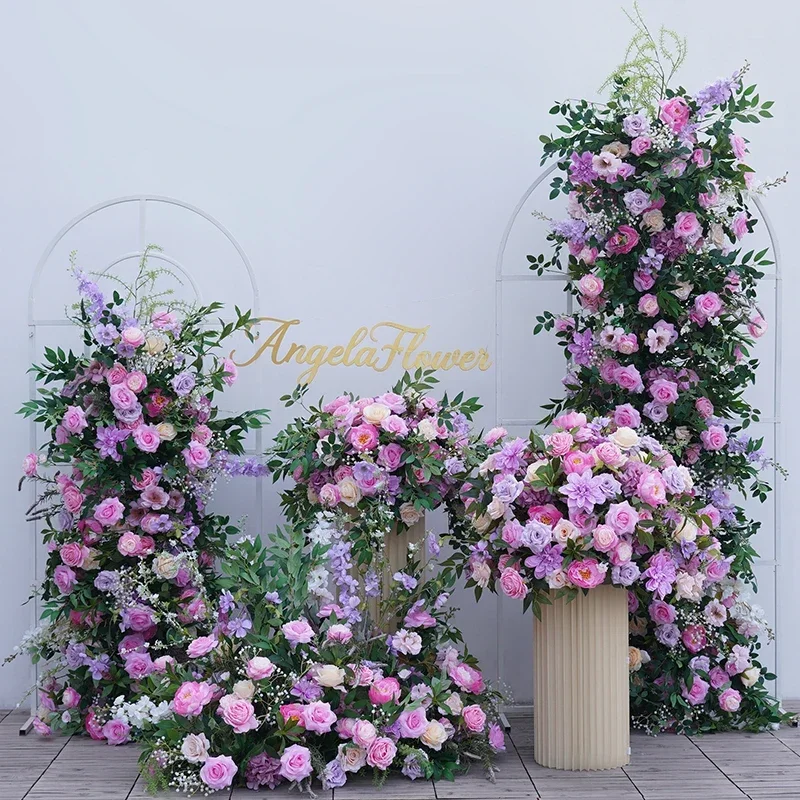 Hochzeit Hintergrund Bogen Dekor Anordnung Blumen Роза Лила розовая для малышей дышащая краска пористый