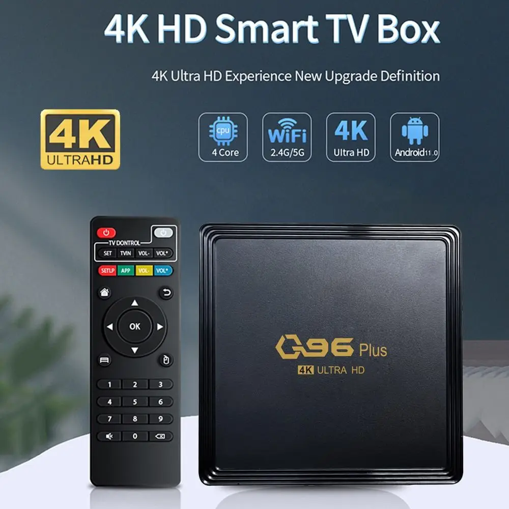 

New Q96 Plus Smart TV Box Android 11.0 Amlogic S905 Quad Core 2.4G 5G Dual WIFI 4K HDR Set Top Box 4GB+64GB Media Player H.265