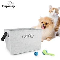 custom felt pet toy storage basket gray cat toys storage box name id dog diy accessories for saving space pet toy storage box