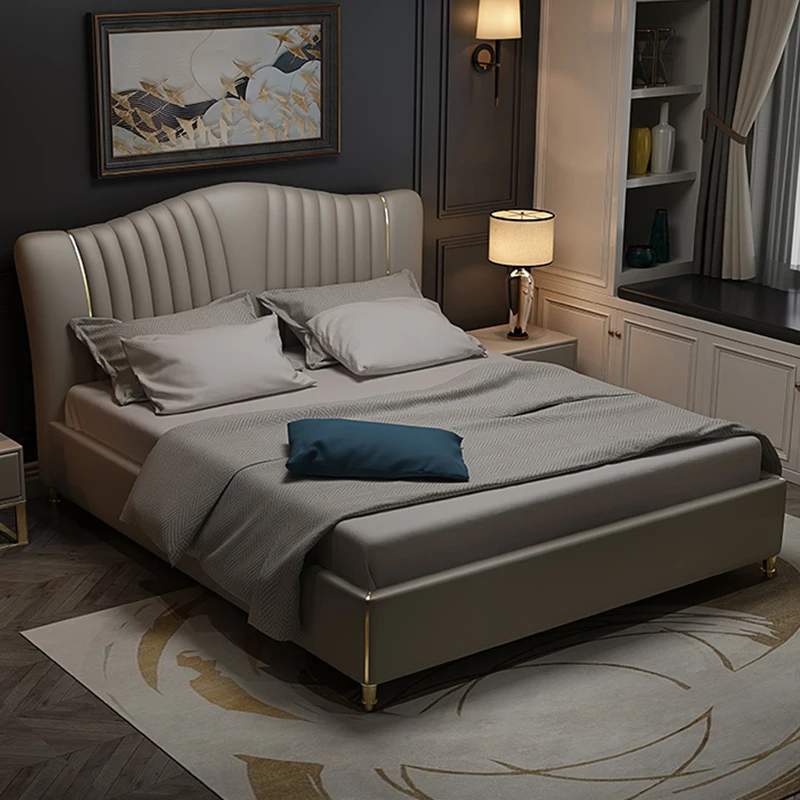 

Modern Light Luxury Leather Bed 1.8m French High Back Double Bed Fashionable Confortable Muebles De Dormitorio