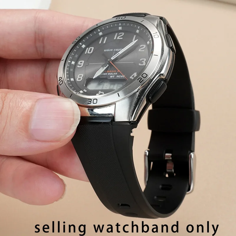 Фото Силиконовый ремешок для часов Casio WVA-M640/M650/WVQ-M410, силиконовый ремешок для часов из смолы, черные аксессуары, браслет для мужчин, ремень №4