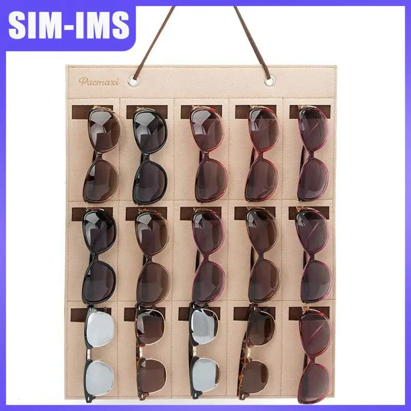 

2023 Felt Storage Bag High Quality Eyeglass Container 15 Grids Wall Hanging Glasses Organizer Organization Storage Household New