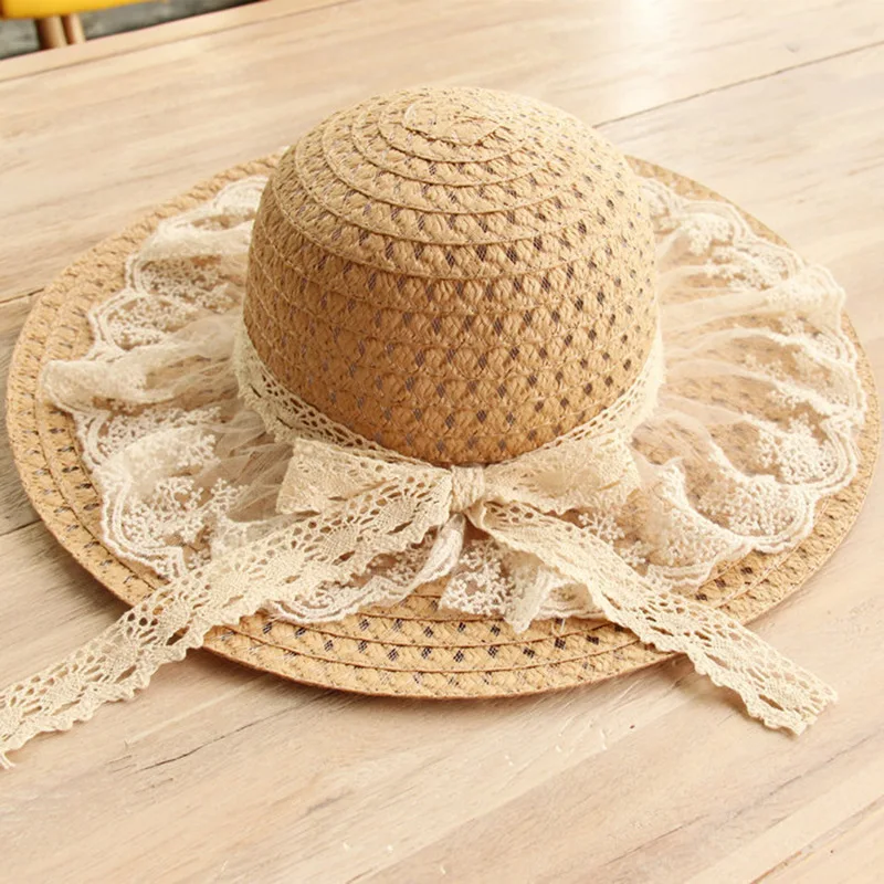 

Women Lace Sun Hats For Wide Brim Straw Beach Side Cap Floppy Female Straw Hat Lace Solid Fringe Straw Hat Summer Chapeau