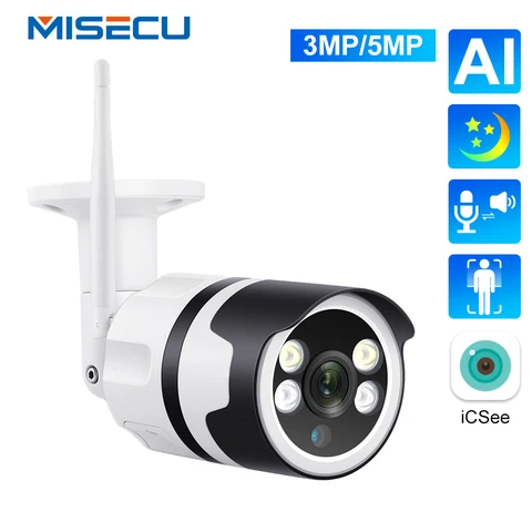 IP-камера MISECU 3 Мп, 5 Мп камера наблюдения камера AI обнаружения человека полноцветный ночного видения водонепроницаемый CCTV видео камеры безопасности P2P Onvif Удаленный мониторинг