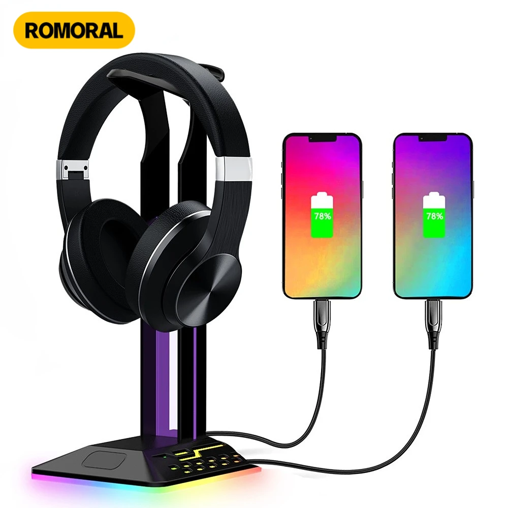 

Подставка для гарнитуры RGB с двумя USB-портами и сенсорным управлением