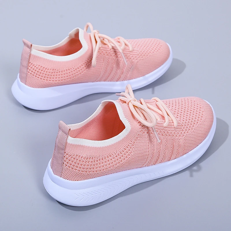 New Spring Weave Comfortable Women's Flat Shoes 43 Walking Lace Up Breathable Mesh Women's Sneakers 42 Lightweight Women's Shoes