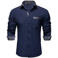 newest 2022 classic blue party shirts for man causal spring autumn long sleeves button collar mens shirt wedding men wears