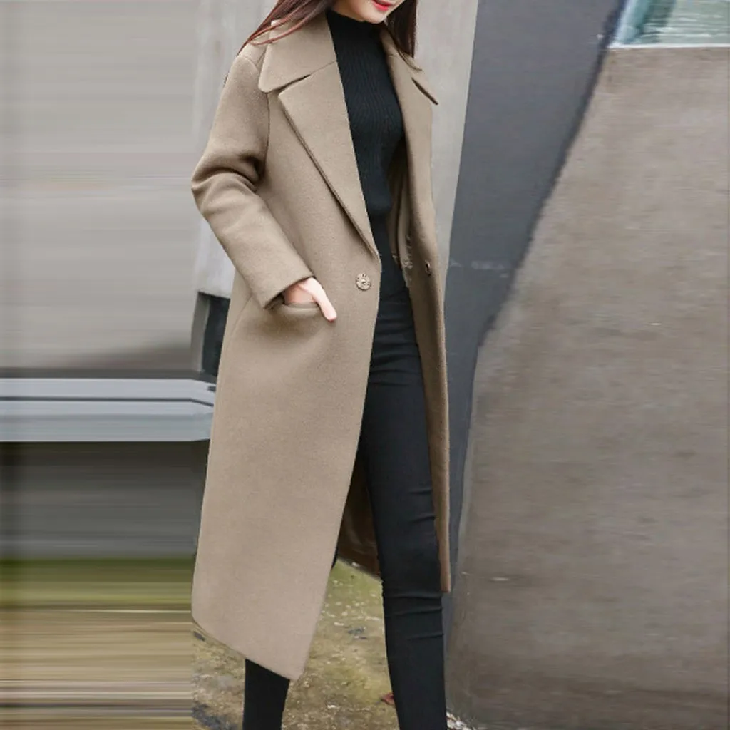 

2023HOT Free ShippingAutumn Women's Wool Pocket Coat New Fashion Long Woolen Coat Slim Type Solid Female Winter Wool