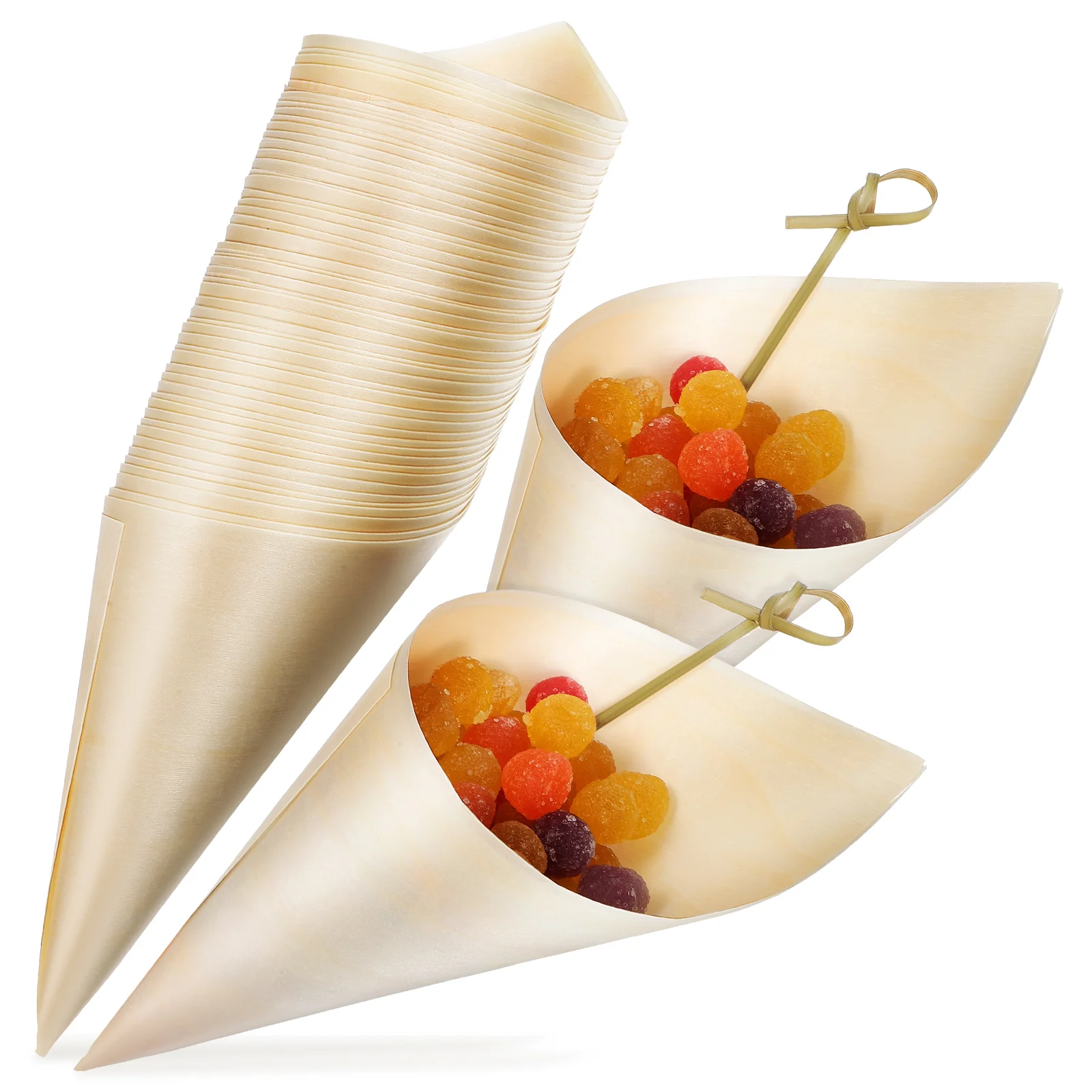 

100 Pcs Wood Tasting Cones Disposable Wooden Ice Cream Cones Food Holders for Parties Catered Events Buffets