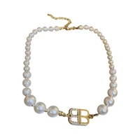fashion micro encrusted zircon pearl letter necklace fashion wild collarbone chain light luxury temperament necklace women