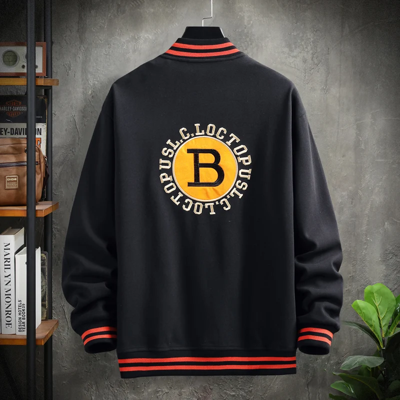 

Men Autumn Embroidery Letter Oversize Baseball Uniform Jacket Retro Casual College Harajuku Style Button Coats