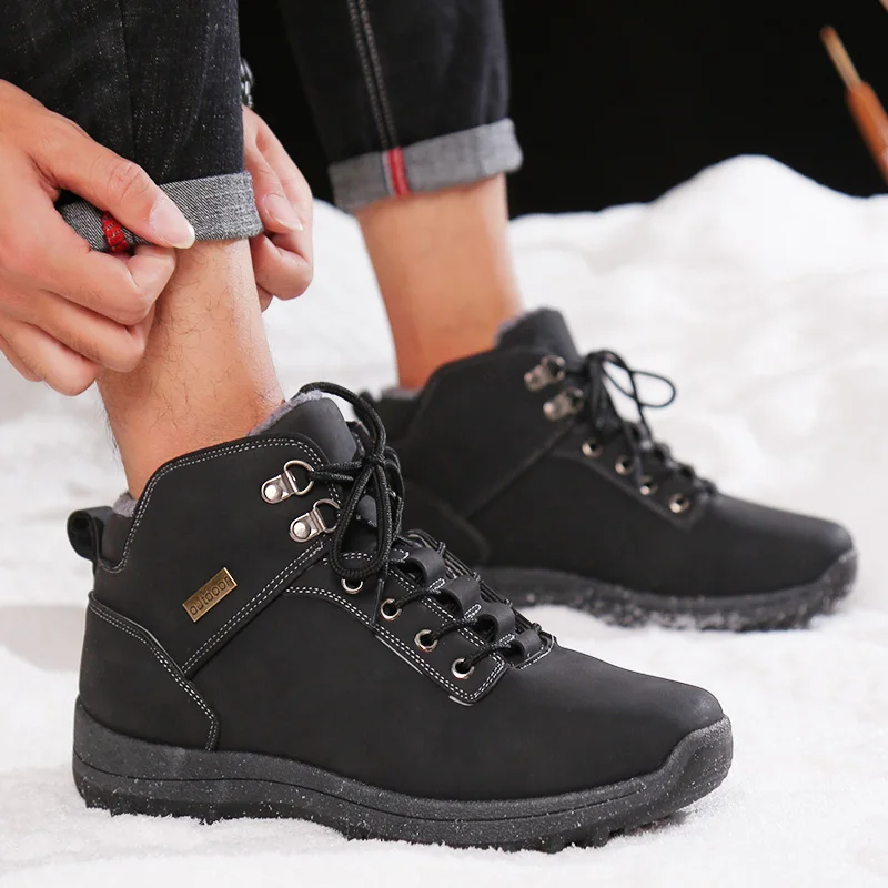 Winter Men Boots Snow Plush Warm Man Snow Boots PU Waterproof Men's Ankle Boots Soft Outdoor Men's Shoes Hot Sale