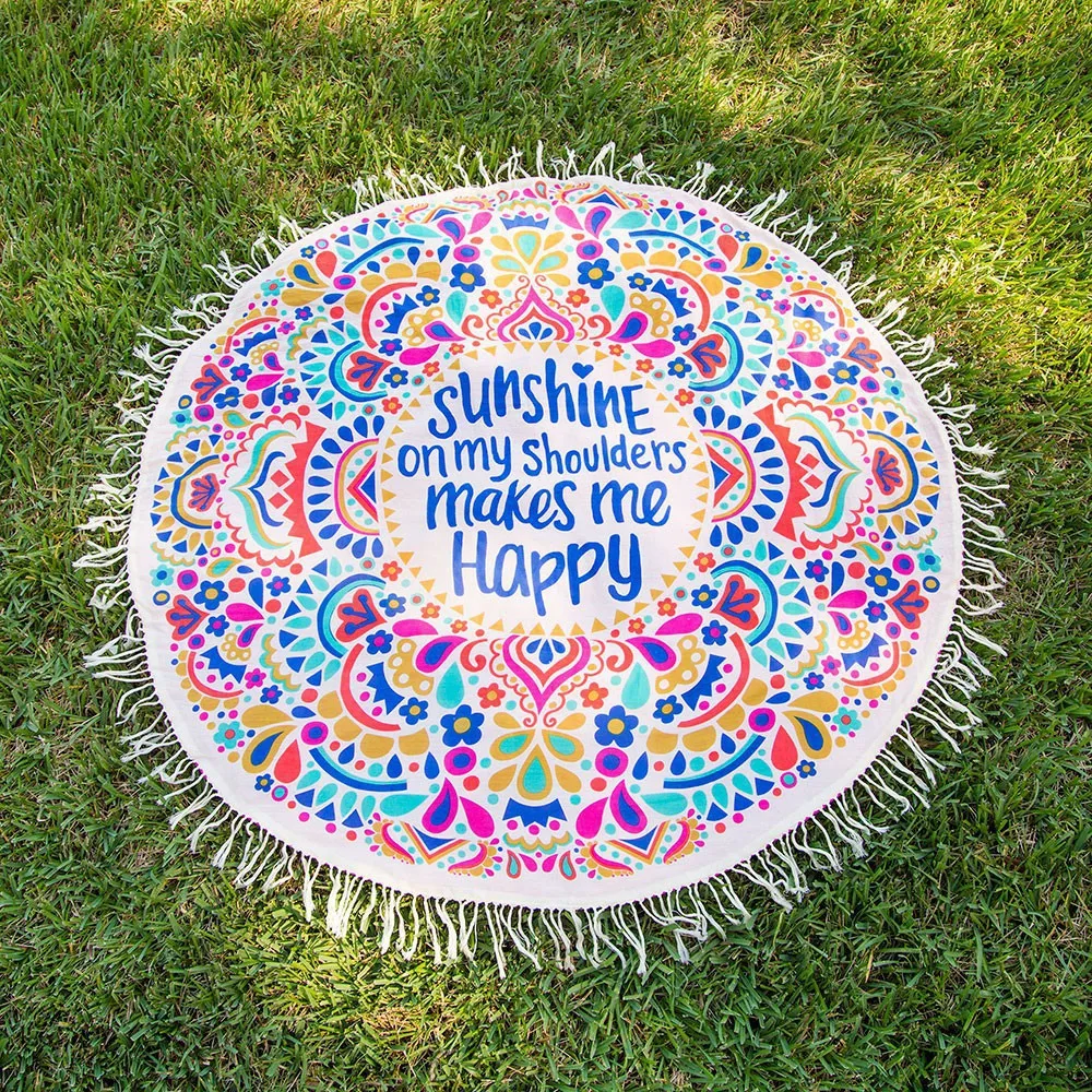 

New Tassel Beach Mandala Indian Round Beach Towel Mat Shawl Yoga Mat Summer Letter Sarong Cloak Gymnastics Mat Yoga