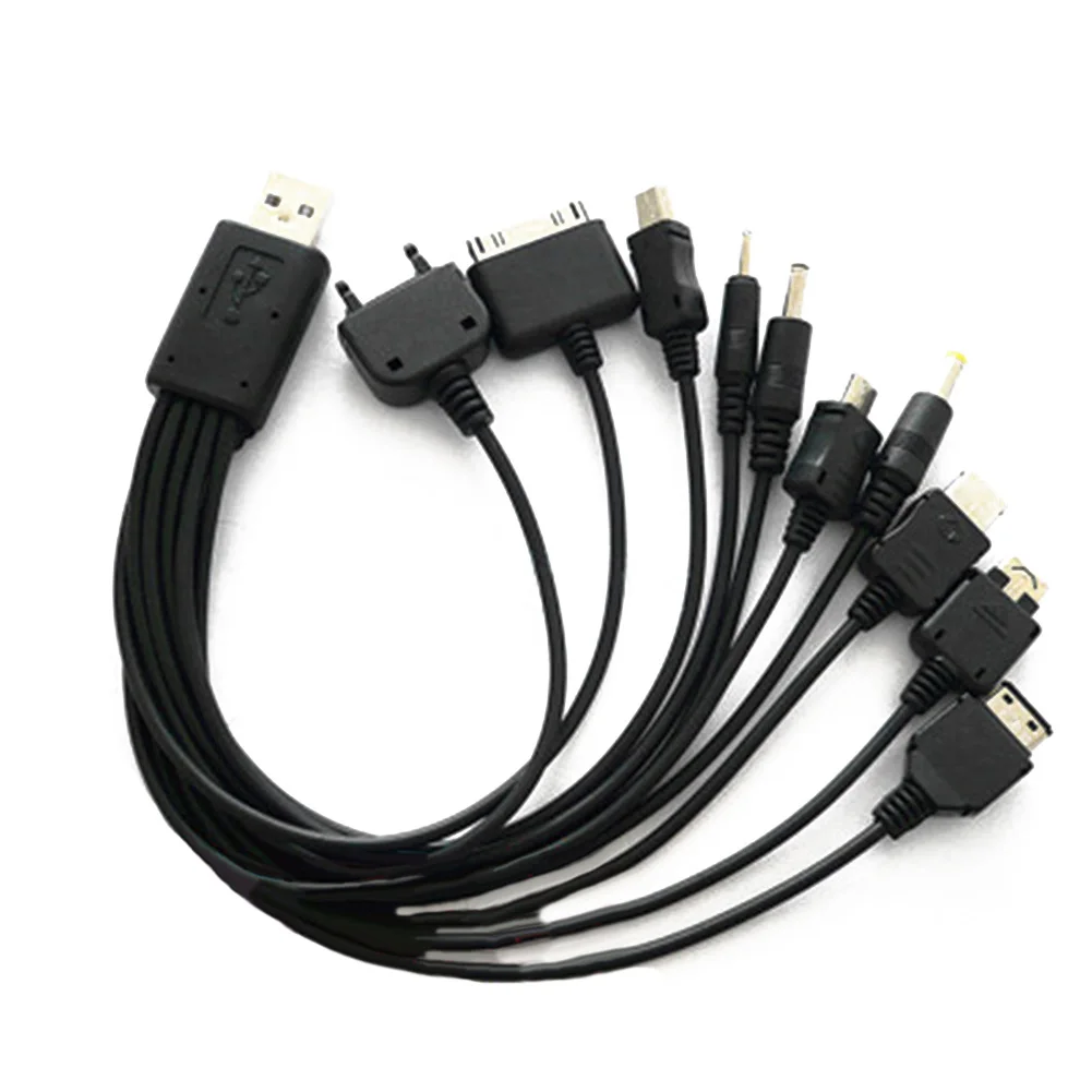 

USB One To Ten Black Charging Wire 10 In 1 Universal Charging Wire Multifunction Mobile Phone Power Cord Bold Round Wire