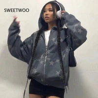 2022 vintage sweatshirt women fashion star graphic long sleeves zip up hoodies women kawaii oversized streetwear y2k emo outfits