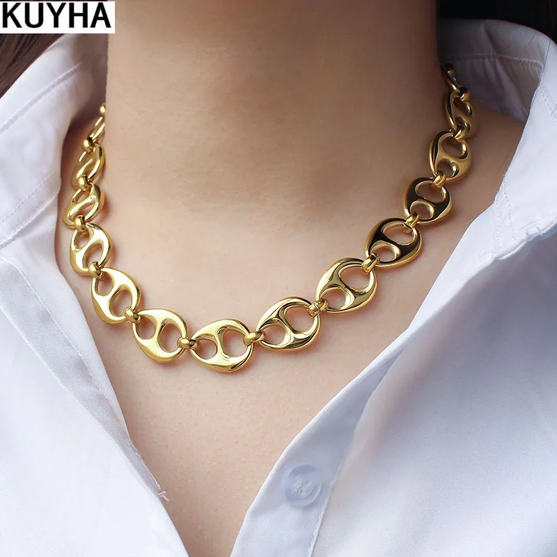 

Женское Ожерелье золотистого цвета, крупное толстое ожерелье-цепочка в форме свиньи и носа, крупное ожерелье в стиле панк