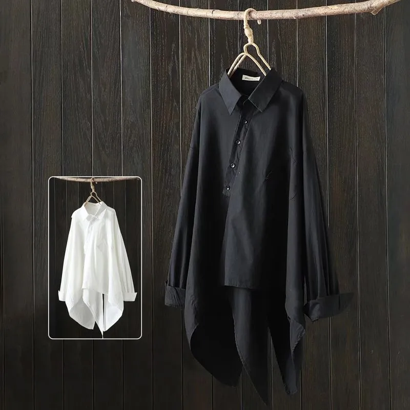 Женская Асимметричная однобортная блузка Повседневная Свободная рубашка в