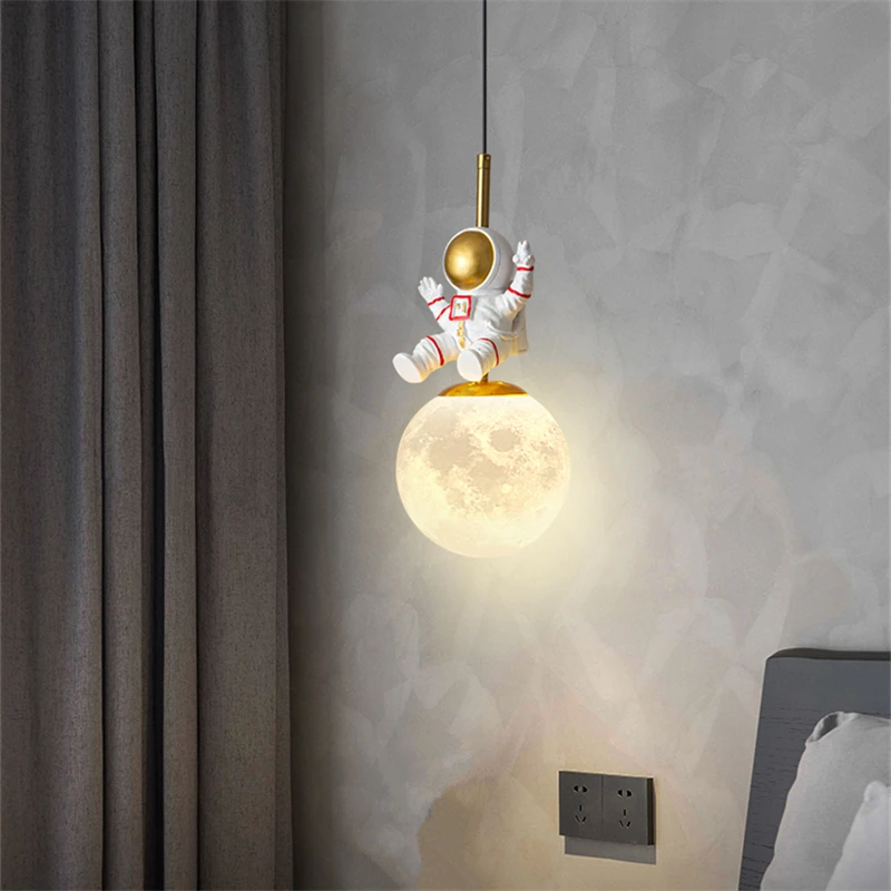Children's room bedside chandelier modern minimalist light luxury chandelier boy bedroom moon lamp astronaut small chandelier