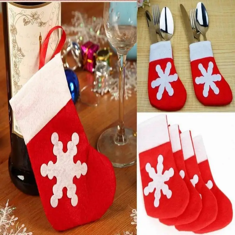 

4 шт. столовые приборы, рождественские украшения, Рождественский Санта-Клаус, держатель для вилки, ножа, сумка для кухни, Рождественский Деко...