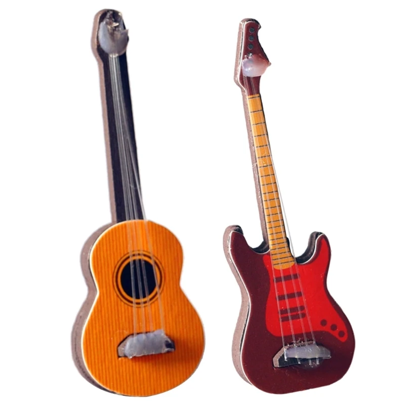 

270F For 1/6 1/12 Dollhouse Miniature Guitar Wooden Electric/Classical Guitar Model Instrument Toy Gift for Children Kids