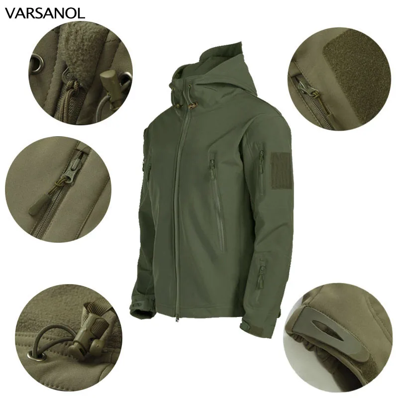 

VARSANOL Military Waterproof Jackets Men Winter Outdoor Thermal Tactical Hooded Men's Jacket Coat Sports Hiking Army Clothes 3XL