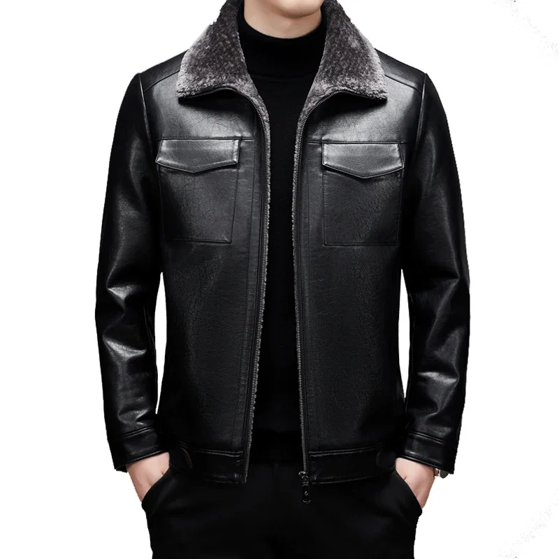 Куртка мужская утепленная из натуральной кожи модная кожаная куртка для работы и