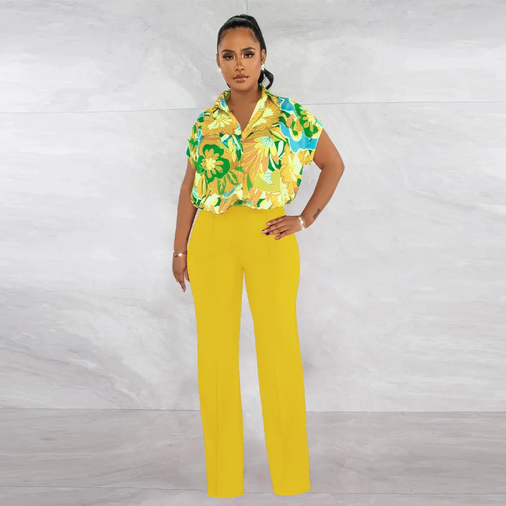 

Women's Set Floral Print Short Sleeve Shirt and Wide Leg Pants Suit 2023 Summer Street Two 2 Piece Set Outfits Tracksuit