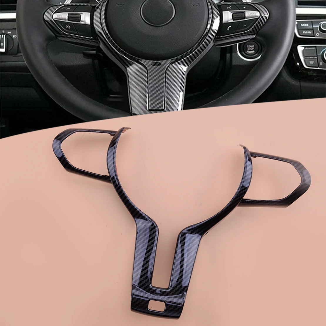 

ABS Front Steering Wheel Cover Trim Fit for BMW F22 F23 F30 F31 F34 F32 F33 F36 F10 F15 X5 F16 X6 2015-2017 Carbon Fiber Style
