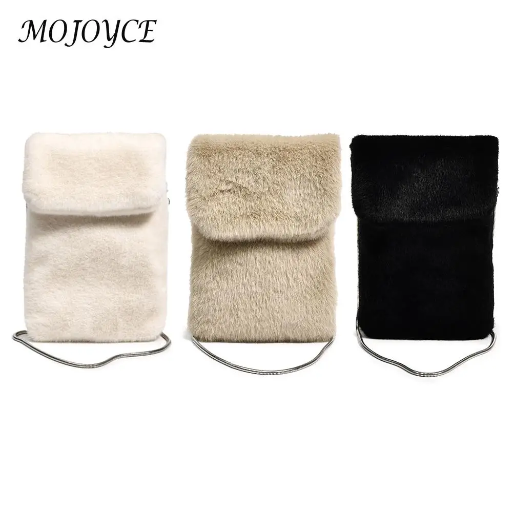 

Plush Cellphone Bags Women Winter Flap Casual Messenger Crossbody Phone Pouch Female Chain SingleShoulder Bag