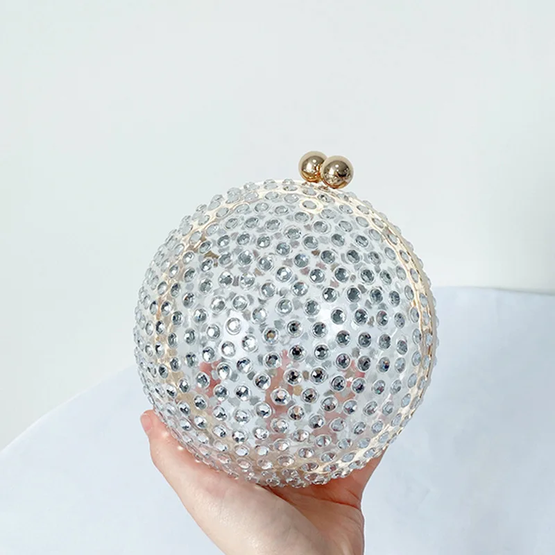 

Алмазная акриловая сумка через плечо с круглым шаром для женщин, Новое поступление, сумки через плечо с цепочкой, прозрачный вечерний клатч, сумки из ПВХ