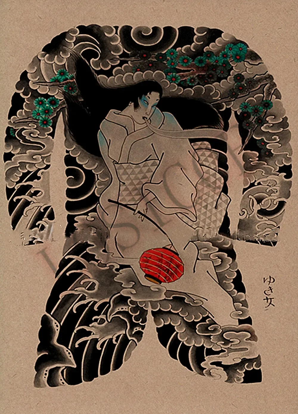 Ретро татуировка на теле художественный постер Ukiyo-e художественные работы обои