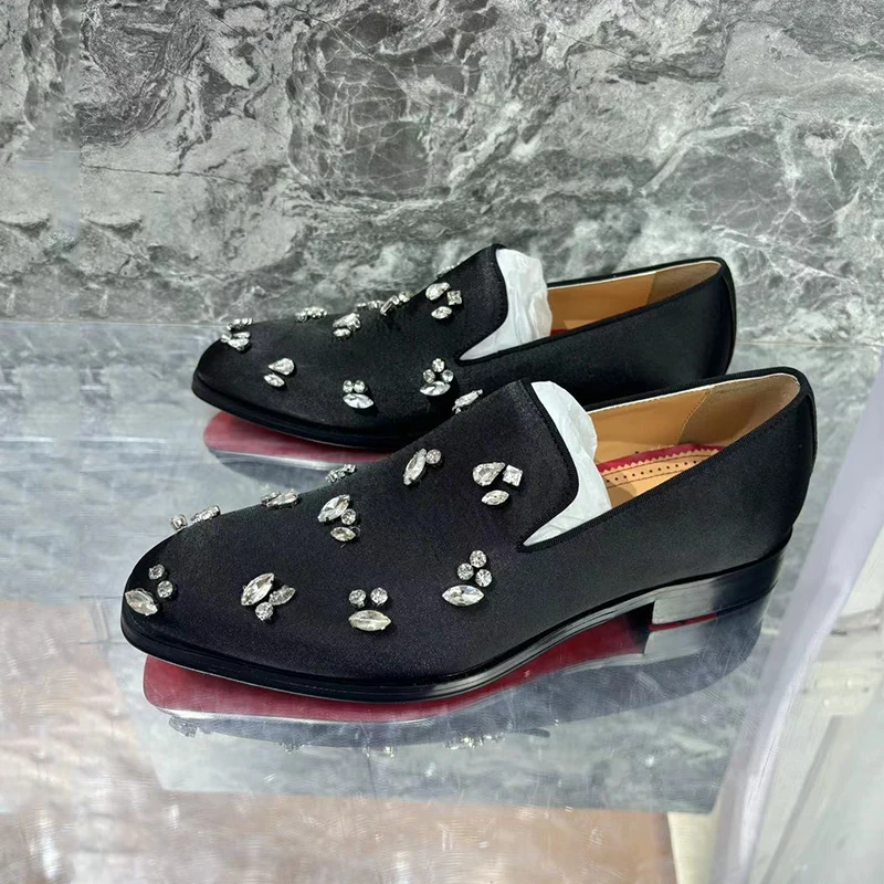 Удобные атласные мужские свадебные туфли с кристаллами искусственная кожа