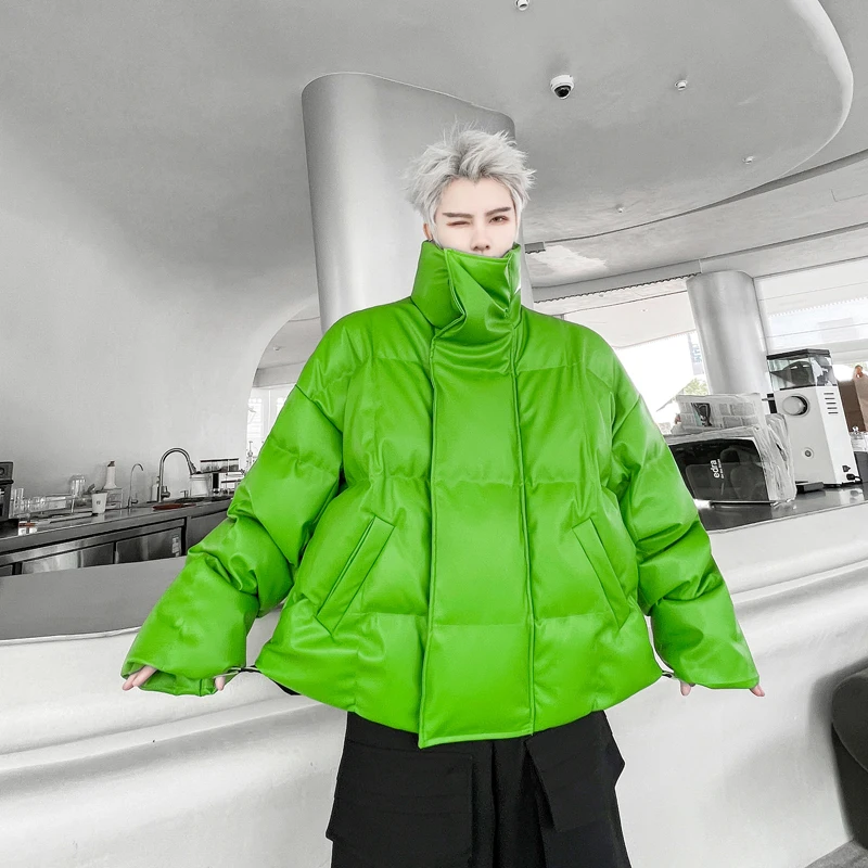 PFNW 2024 зимнее зеленое пальто с круглым подолом и воротником-стойкой хлопковая