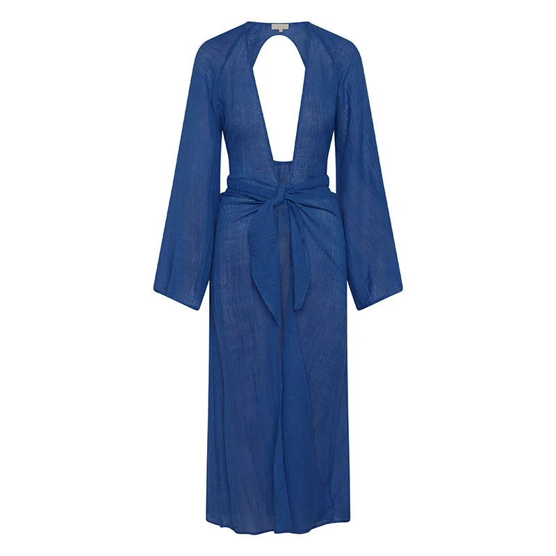 Женский длинный кардиган с открытой спиной