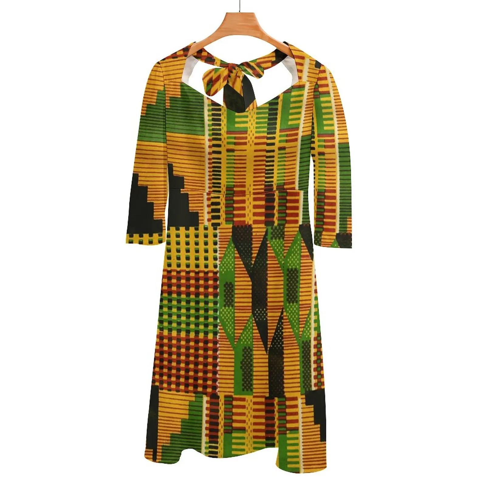

Kente Cloth Design Edition Square Neck Dress Back Lacing Backless Dress Elegant Beach Party Dress Korean African African
