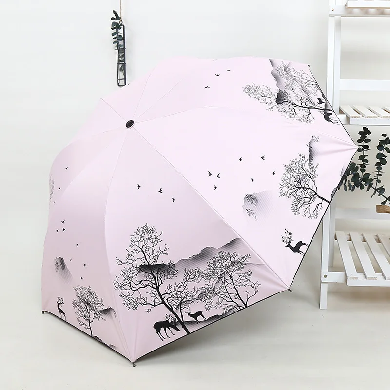 

Зонт с рисунком чернилами, складной зонт с защитой от УФ-лучей, женский зонт в китайском стиле, ветрозащитные Модные зонты, женский зонтик ...