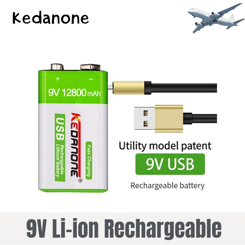 

New 12800mAh Type-C USB 9V Li-ion Rechargeable Battery Micro Batteries Lithium For Smoke Detector Electric Guitar Multimeter