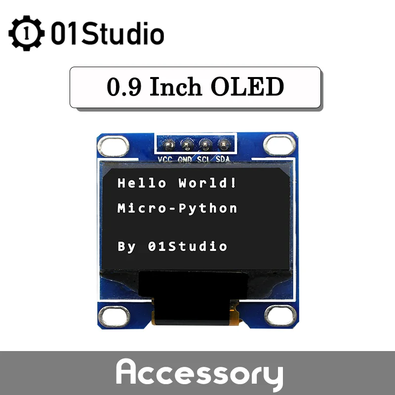 Фото 01Studio 0,9 дюйма 0,9 дюйма OLED I2C 4-контактный белый модуль дисплея Screnn Board для PyBoard Micropython №1