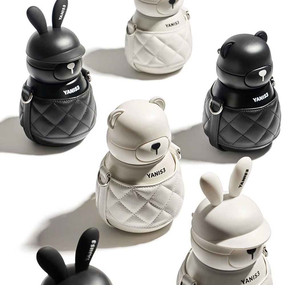 Vacuum Cup Cartoon Style Water Bottle Hot Or Cold Children Portable With Straw Belly Cups 316 Stainless Steel