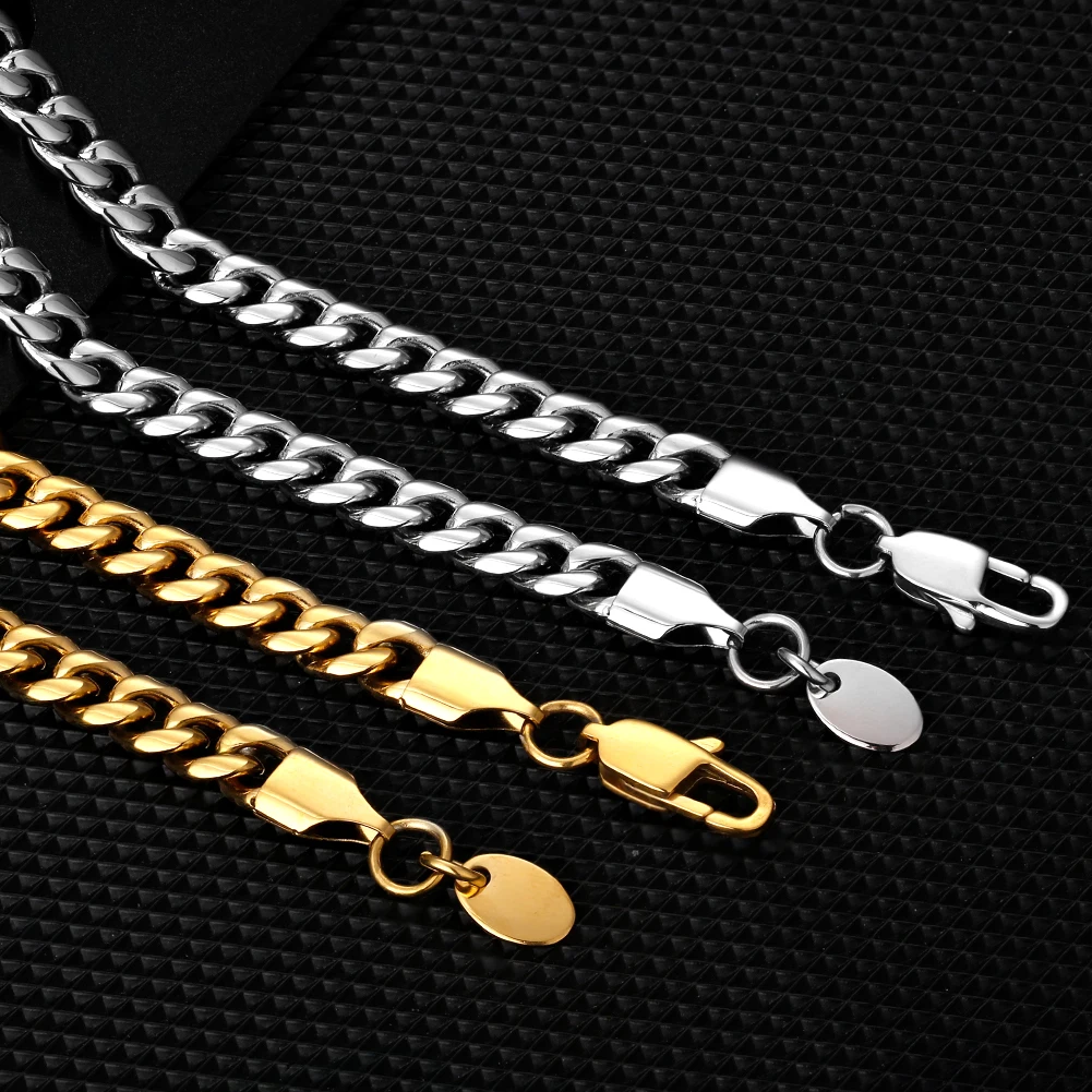 

JEWE 18k Gold Miami Cuban Link Chain Men Jewelry Durable Hip Hop Street-wear No Tarnish 3/4/6mm 316L Stainless Steel Necklace