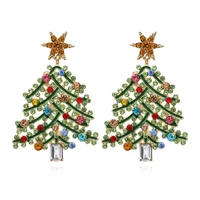 exaggerated creative hollow out inlaid diamond christmas tree personality temperament christmas color diamond earrings female